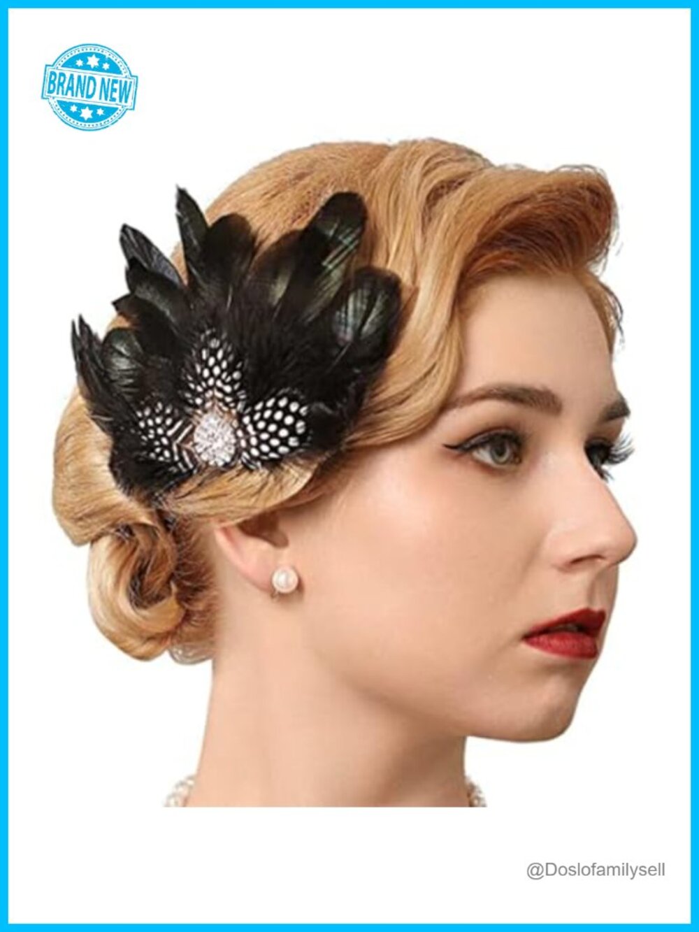 1920s Flapper Feather Hair Clip Fascinator Rhinestone Vintage